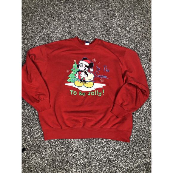 Vintage Disney Mickey Mouse Pullover Red‎ Christmas Holiday Sweatshirt Size XL